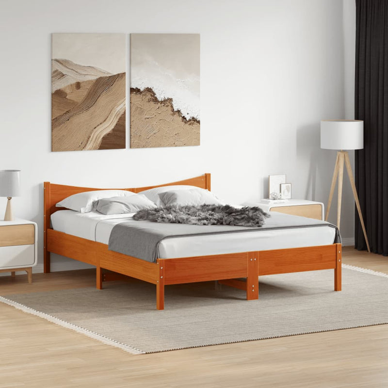 Bed Frame with Headboard Wax Brown 160x200 cm Solid Wood Pine