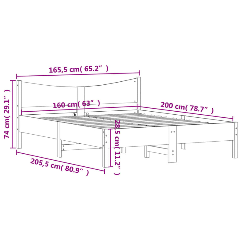 Bed Frame with Headboard Wax Brown 160x200 cm Solid Wood Pine