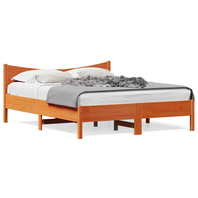 Bed Frame with Headboard Wax Brown 160x200 cm Solid Wood Pine