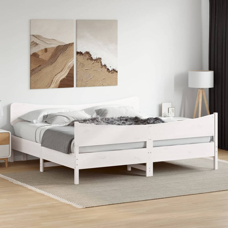 Bed Frame with Headboard White 200x200 cm Solid Wood Pine