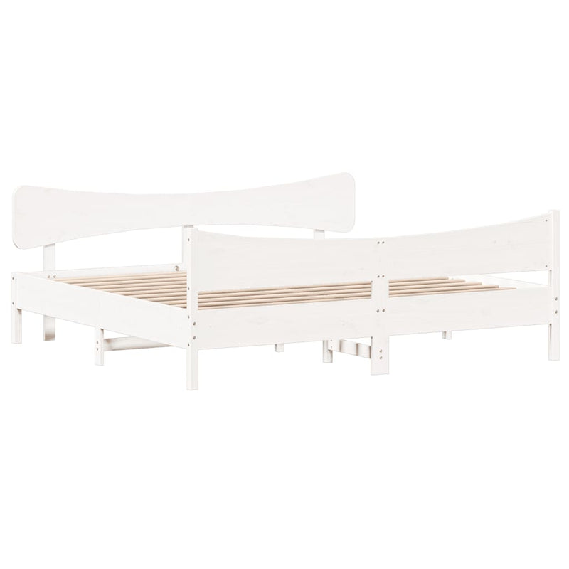 Bed Frame with Headboard White 180x200 cm Super King Solid Wood Pine