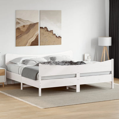 Bed Frame with Headboard White 180x200 cm Super King Solid Wood Pine