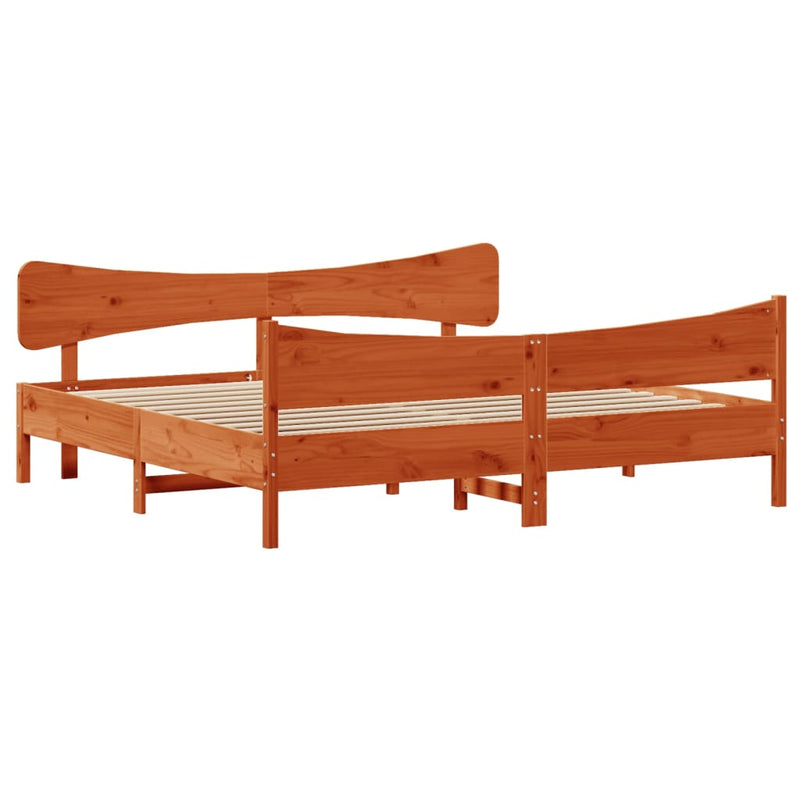 Bed Frame with Headboard Wax Brown 180x200 cm Super King Solid Wood Pine