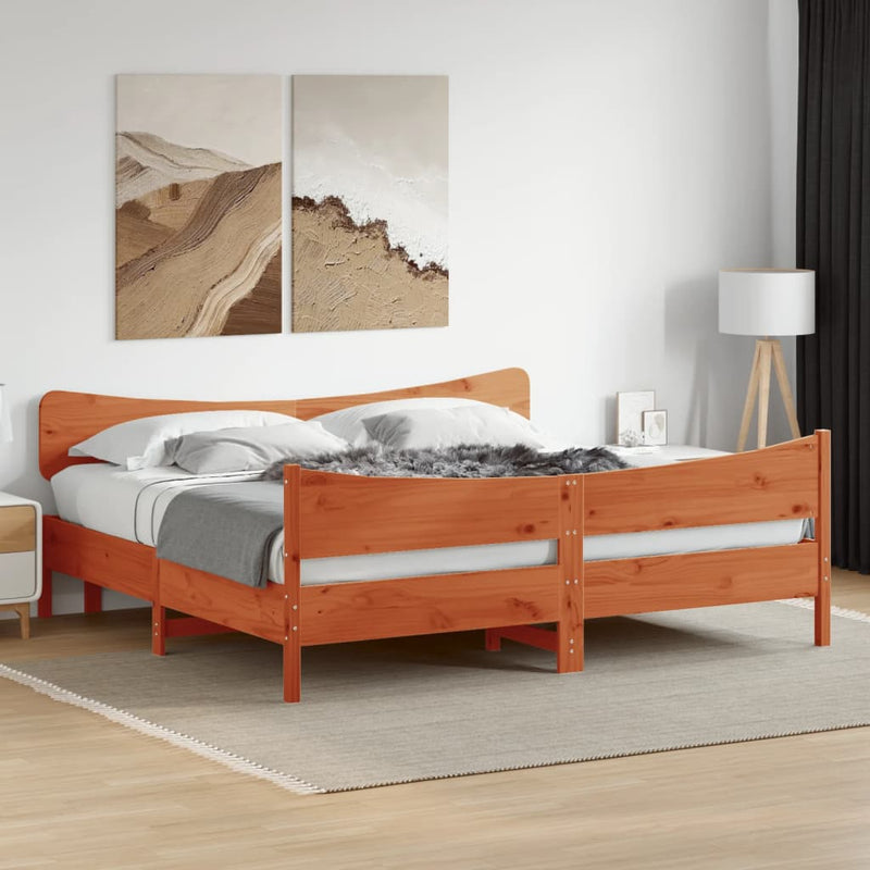 Bed Frame with Headboard Wax Brown 180x200 cm Super King Solid Wood Pine