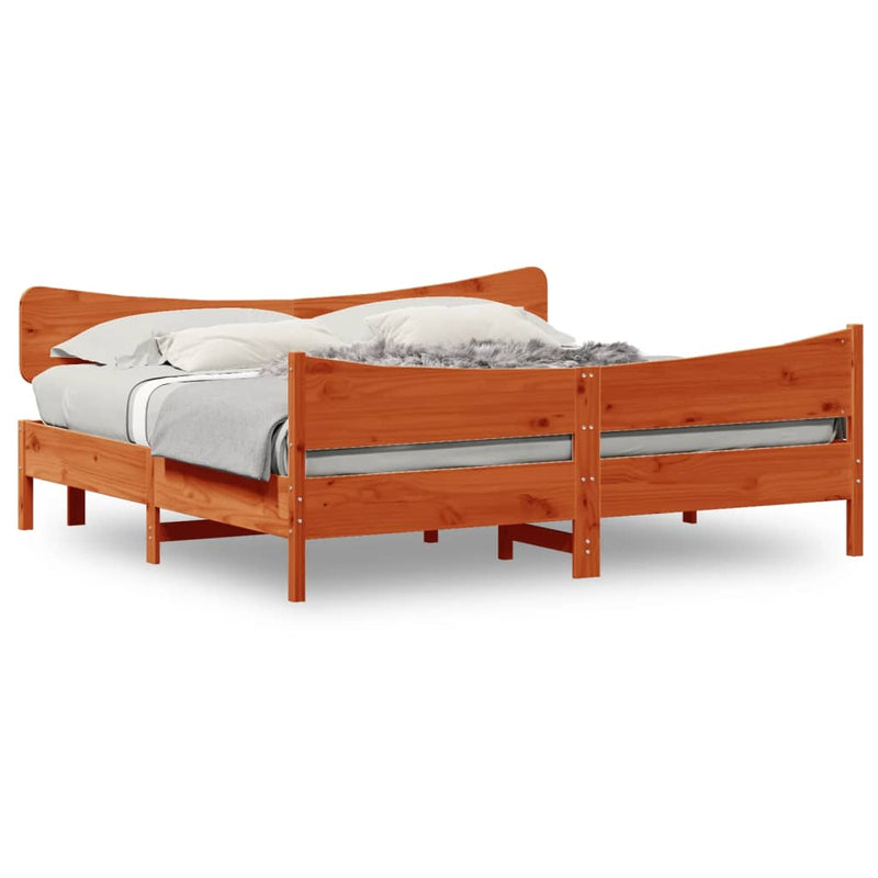 Bed Frame with Headboard Wax Brown 180x200 cm Super King Solid Wood Pine