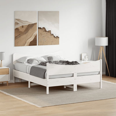 Bed Frame with Headboard White 150x200 cm King Size Solid Wood Pine