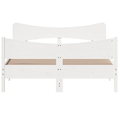 Bed Frame with Headboard White 150x200 cm King Size Solid Wood Pine