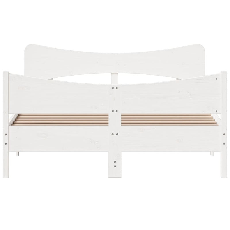 Bed Frame with Headboard White 150x200 cm King Size Solid Wood Pine