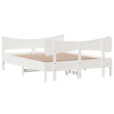 Bed Frame with Headboard White 150x200 cm King Size Solid Wood Pine