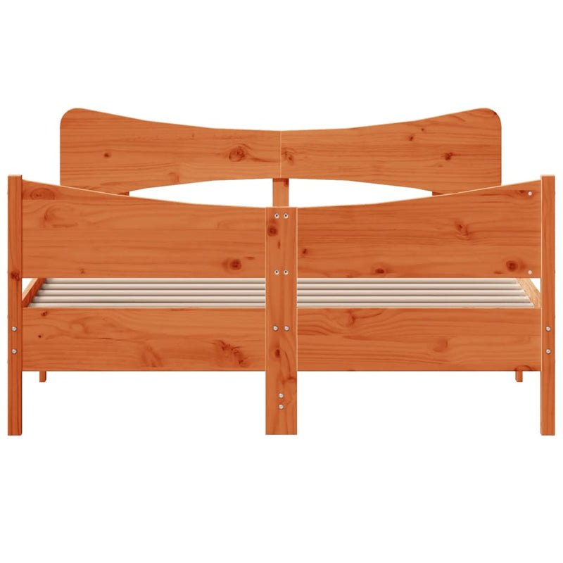 Bed Frame with Headboard Wax Brown 140x200 cm Solid Wood Pine