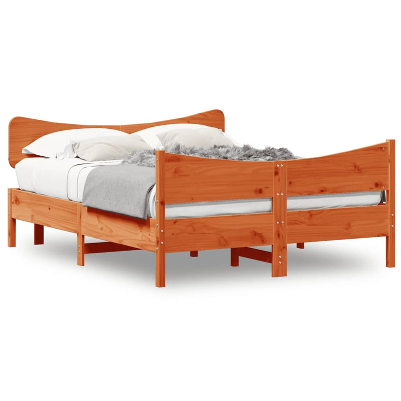 Bed Frame with Headboard Wax Brown 140x200 cm Solid Wood Pine