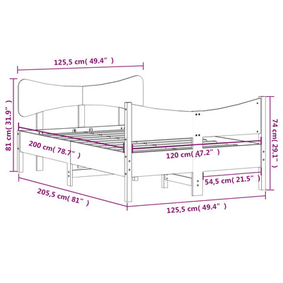 Bed Frame with Headboard White 120x200 cm Solid Wood Pine