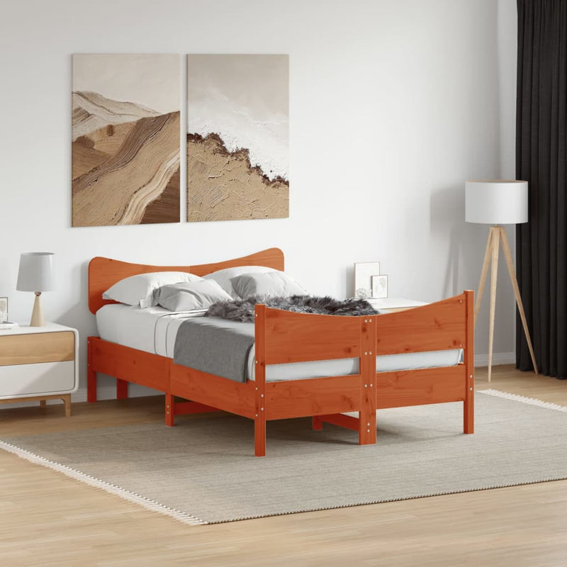 Bed Frame with Headboard Wax Brown 120x200 cm Solid Wood Pine