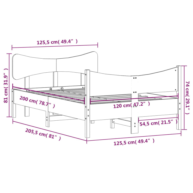 Bed Frame with Headboard Wax Brown 120x200 cm Solid Wood Pine