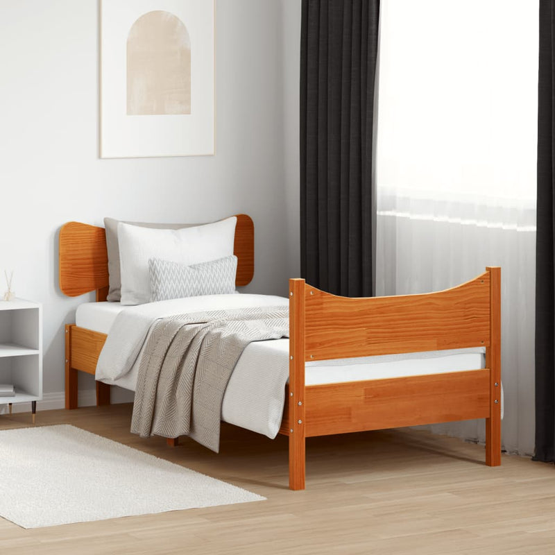 Bed Frame with Headboard Wax Brown 100x200 cm Solid Wood Pine