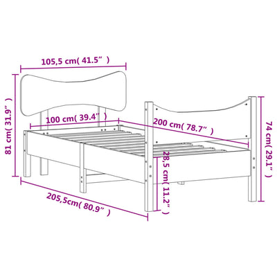 Bed Frame with Headboard Wax Brown 100x200 cm Solid Wood Pine