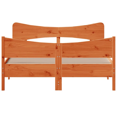 Bed Frame with Headboard Wax Brown 140x190 cm Solid Wood Pine