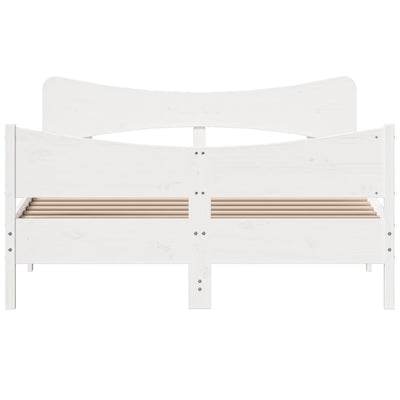 Bed Frame with Headboard White 135x190 cm Double Solid Wood Pine