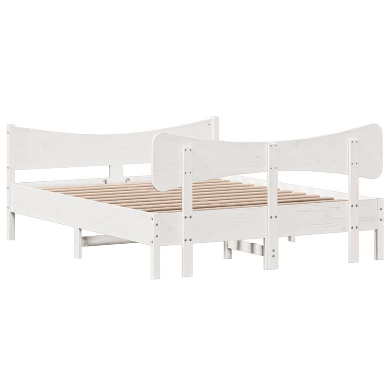 Bed Frame with Headboard White 135x190 cm Double Solid Wood Pine