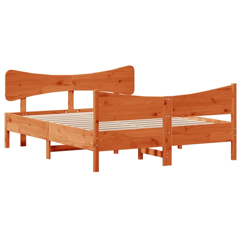 Bed Frame with Headboard Wax Brown 135x190 cm Double Solid Wood Pine