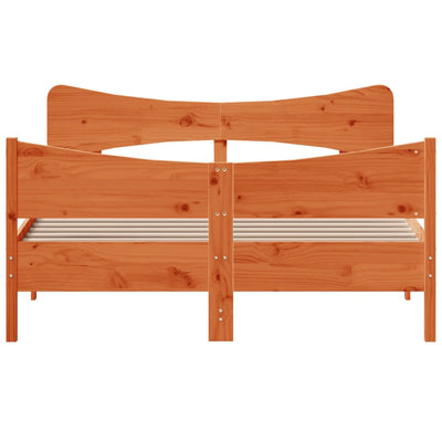 Bed Frame with Headboard Wax Brown 135x190 cm Double Solid Wood Pine