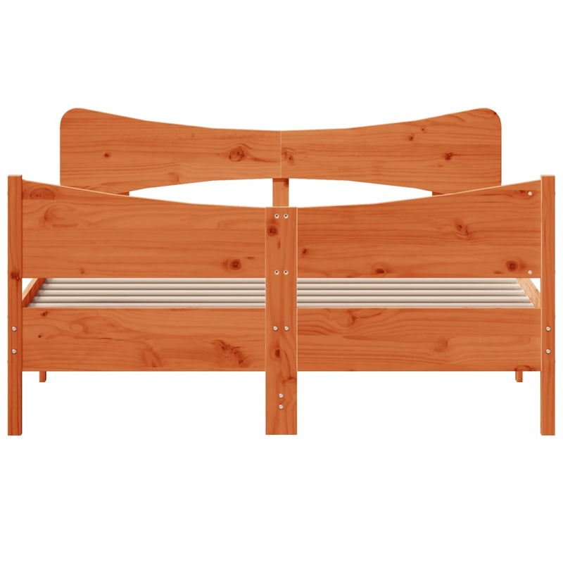 Bed Frame with Headboard Wax Brown 135x190 cm Double Solid Wood Pine