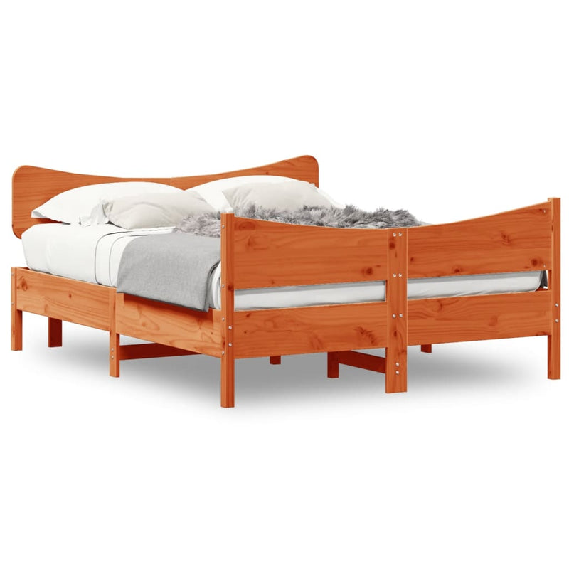 Bed Frame with Headboard Wax Brown 135x190 cm Double Solid Wood Pine