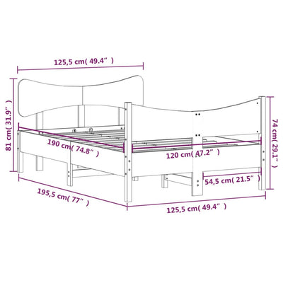 Bed Frame with Headboard White 120x190 cm Small Double Solid Wood Pine