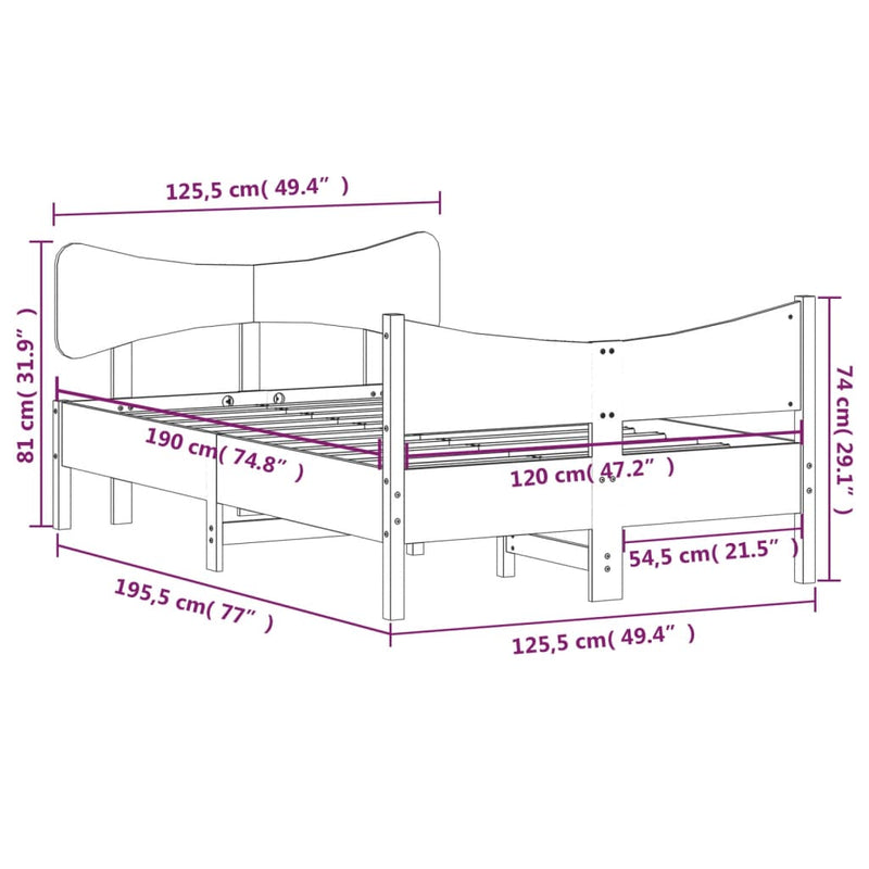 Bed Frame with Headboard White 120x190 cm Small Double Solid Wood Pine