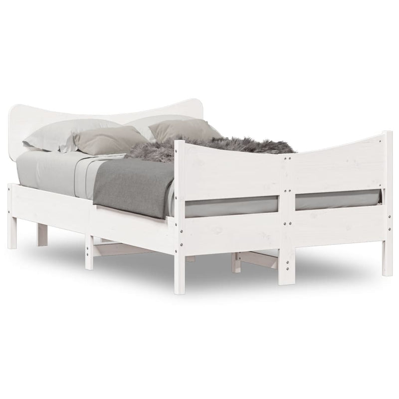 Bed Frame with Headboard White 120x190 cm Small Double Solid Wood Pine