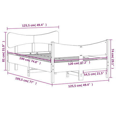 Bed Frame with Headboard Wax Brown 120x190 cm Small Double Solid Wood Pine