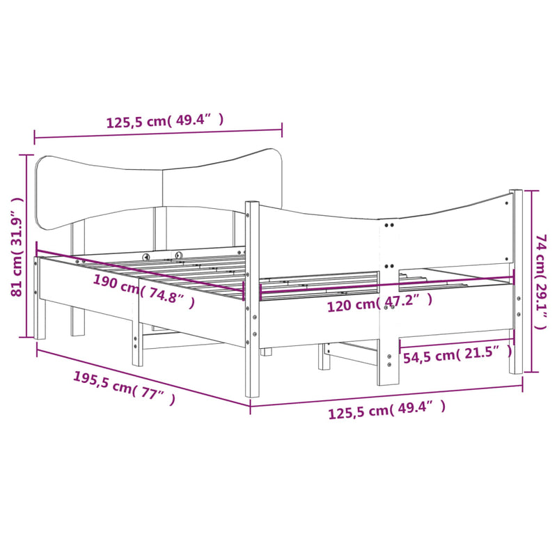 Bed Frame with Headboard Wax Brown 120x190 cm Small Double Solid Wood Pine