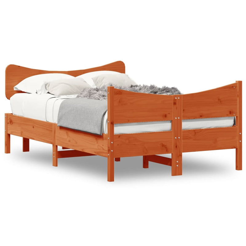 Bed Frame with Headboard Wax Brown 120x190 cm Small Double Solid Wood Pine