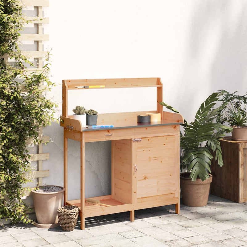 Potting Table with Cabinet Brown 110.5x45x124.5 cm Solid Wood Fir