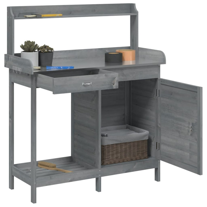 Potting Table with Cabinet Grey 110.5x45x124.5 cm Solid Wood Fir