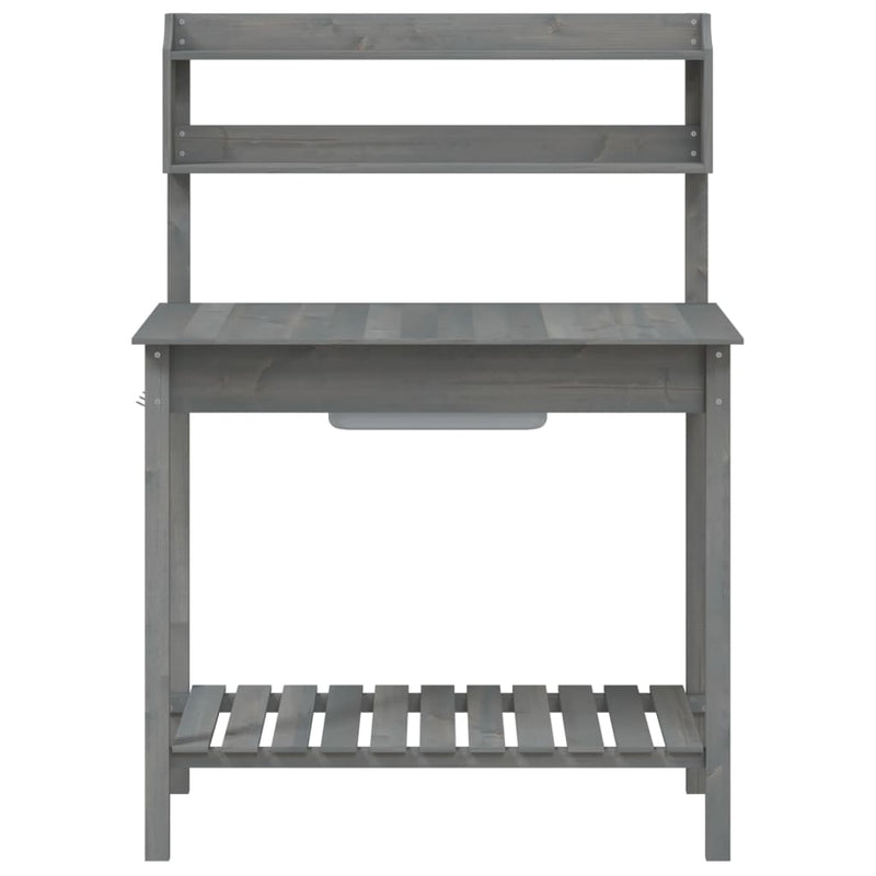 Potting Table with Sink Grey 147.5x44x139.5 cm Solid Wood Fir