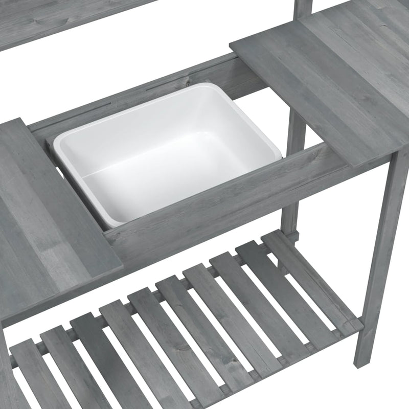 Potting Table with Sink Grey 147.5x44x139.5 cm Solid Wood Fir