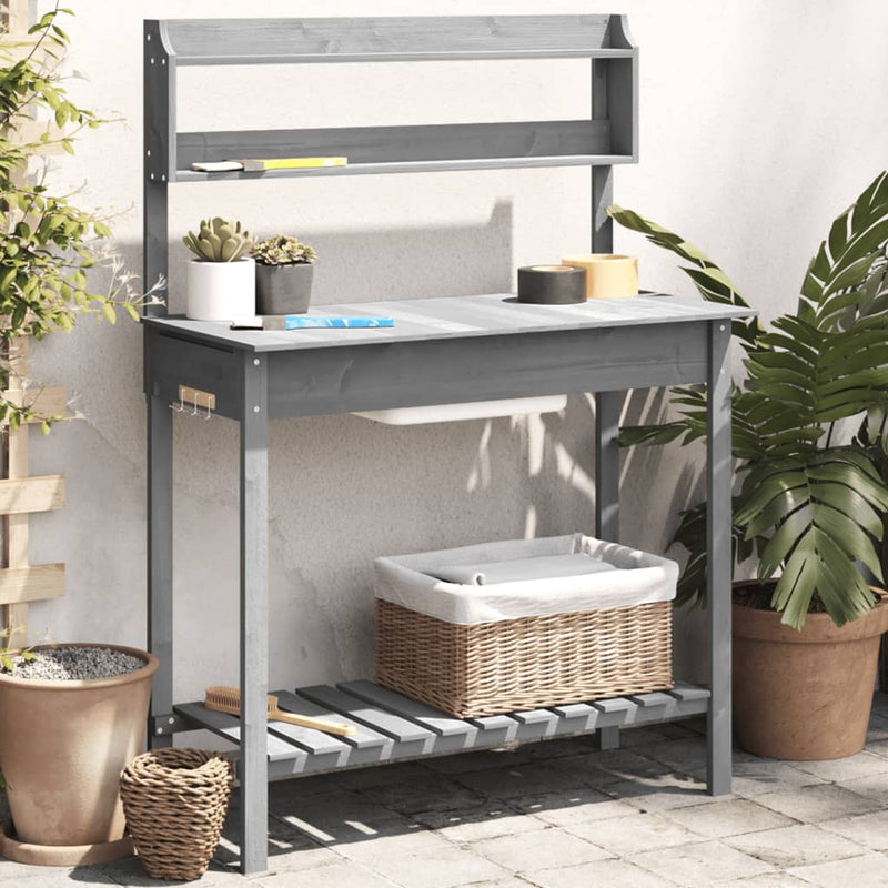 Potting Table with Sink Grey 147.5x44x139.5 cm Solid Wood Fir