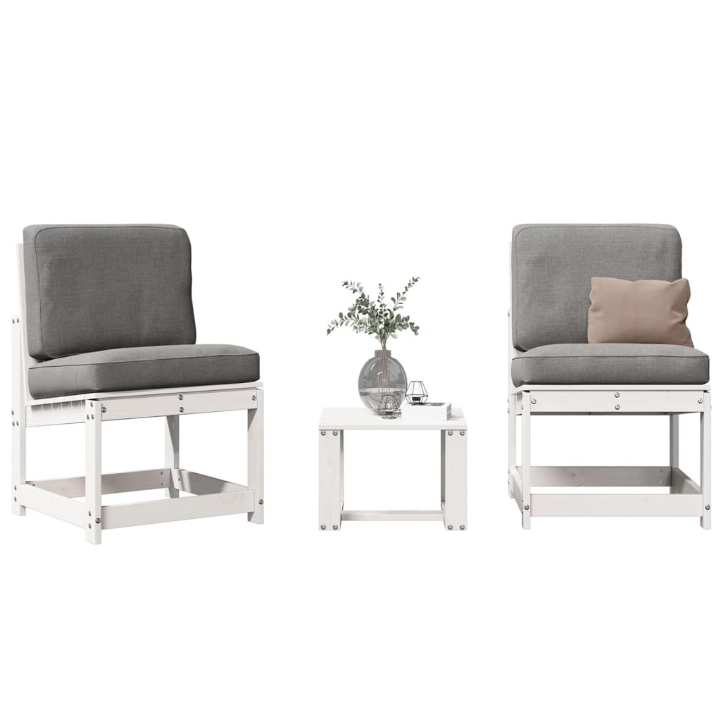 vidaXL 3 Piece Garden Lounge Set White Solid Wood Pine 1
