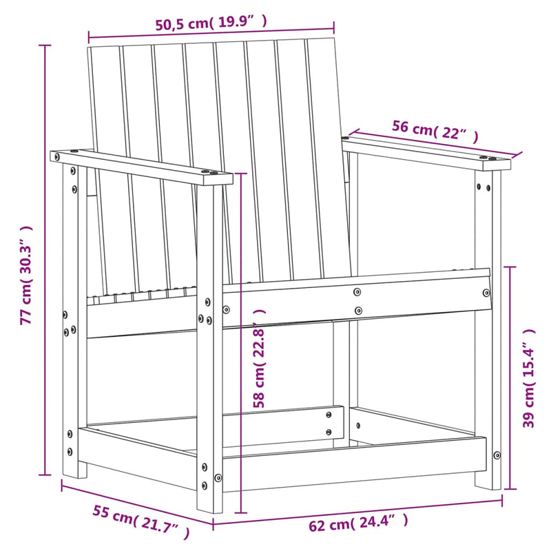 Conjunto de salón de jardín de 3 piezas de madera maciza de pino