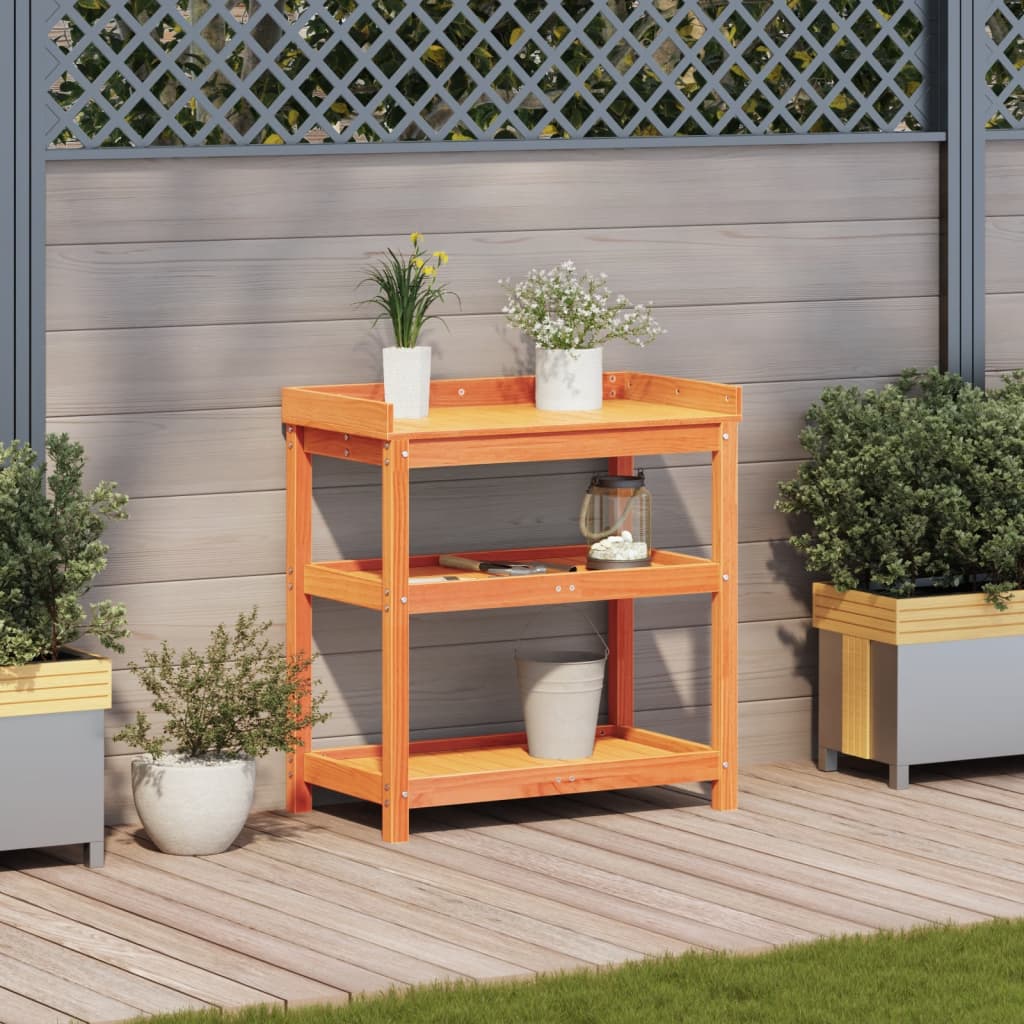 vidaXL Potting Table with Shelves Brown 82,5x45x86,5 cm Solid Wood Pine 3