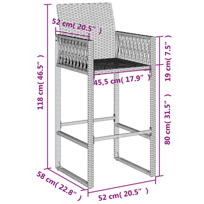 Garden Bar Stools 2 pcs Grey Poly Rattan