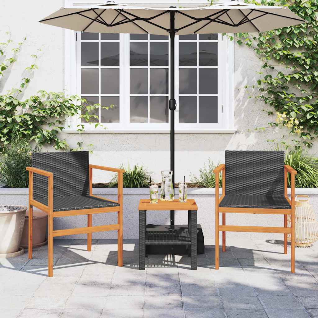 vidaXL Garden Chairs 2 pcs Black Poly Rattan&Solid Wood 3