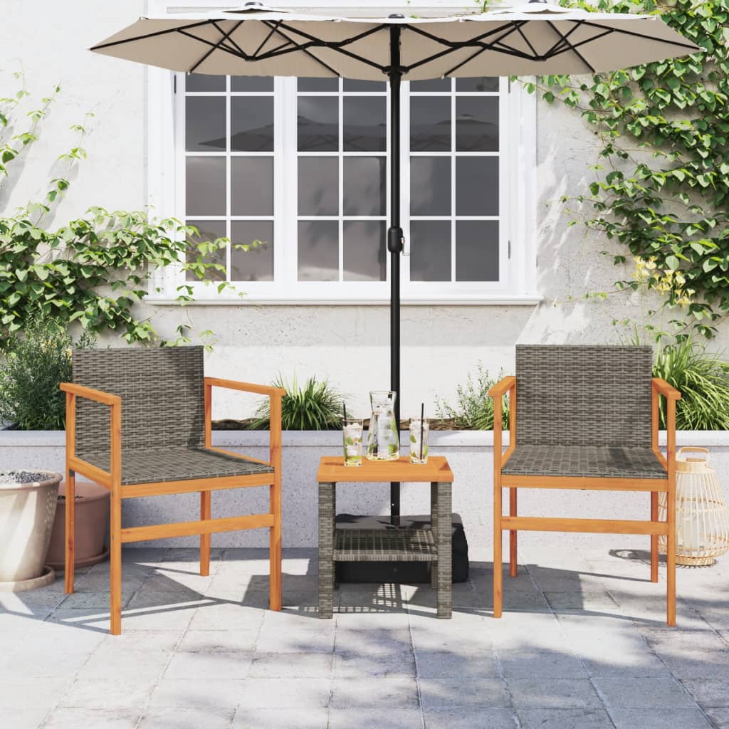 vidaXL Garden Chairs 2 pcs Grey Poly Rattan&Solid Wood 3