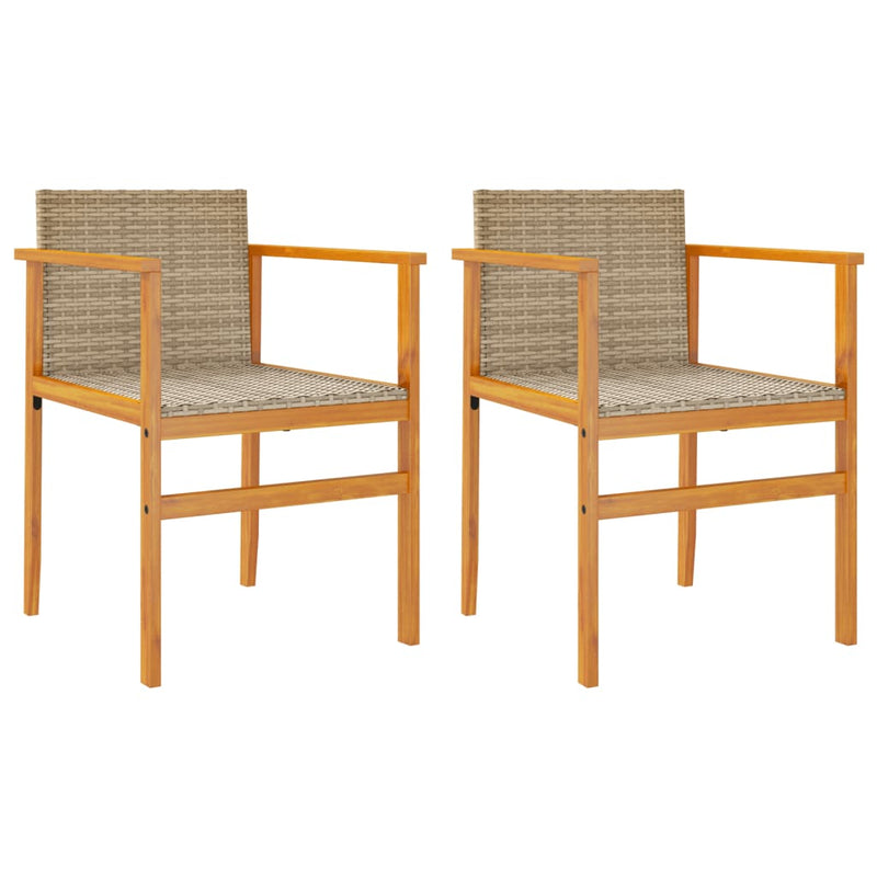 Garden Chairs with Cushions 2 pcs Beige Poly Rattan&Solid Wood