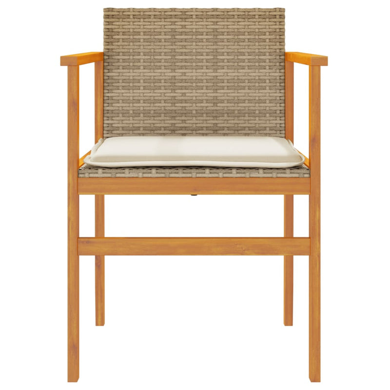 Garden Chairs with Cushions 2 pcs Beige Poly Rattan&Solid Wood