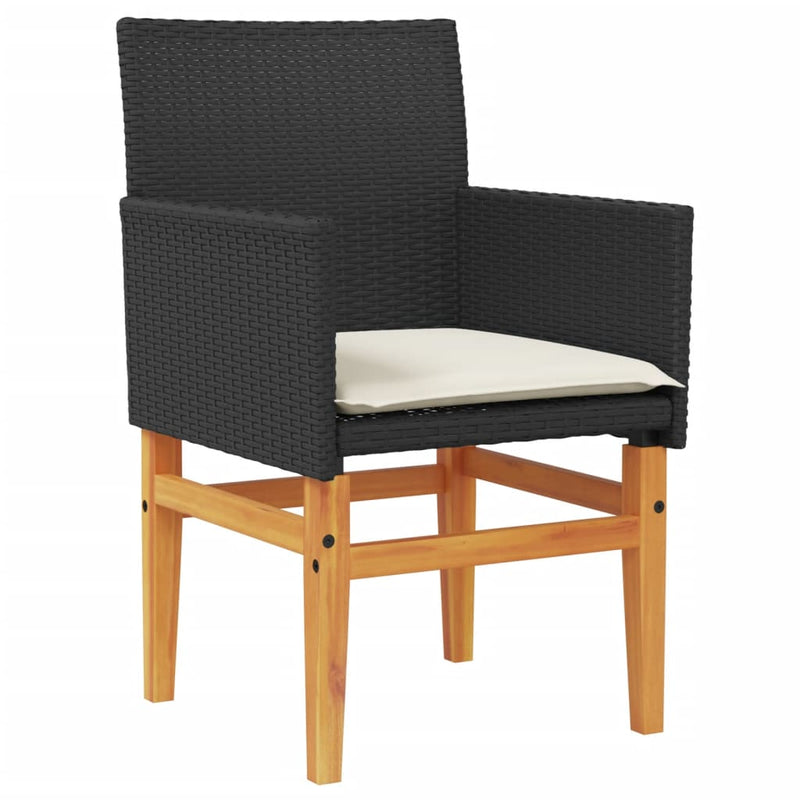 Garden Chairs with Cushions 2 pcs Black Poly Rattan&Solid Wood