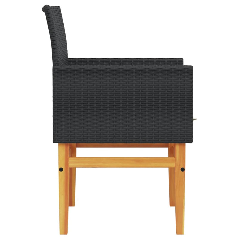 Garden Chairs with Cushions 2 pcs Black Poly Rattan&Solid Wood