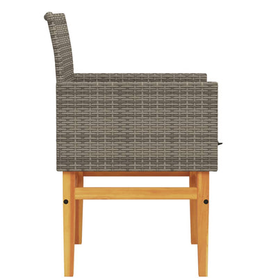 Garden Chairs with Cushions 2 pcs Grey Poly Rattan&Solid Wood