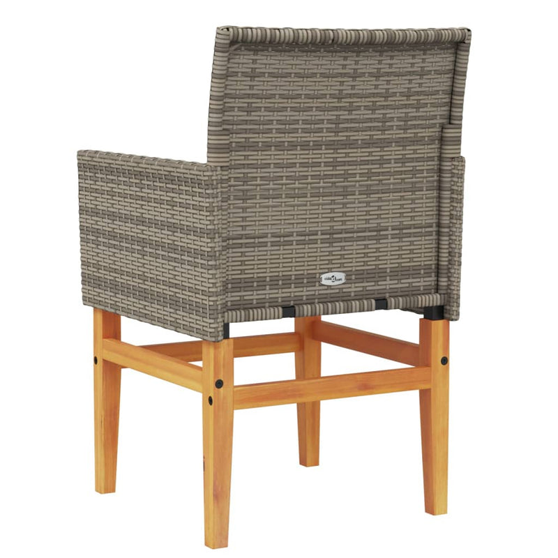 Garden Chairs with Cushions 2 pcs Grey Poly Rattan&Solid Wood